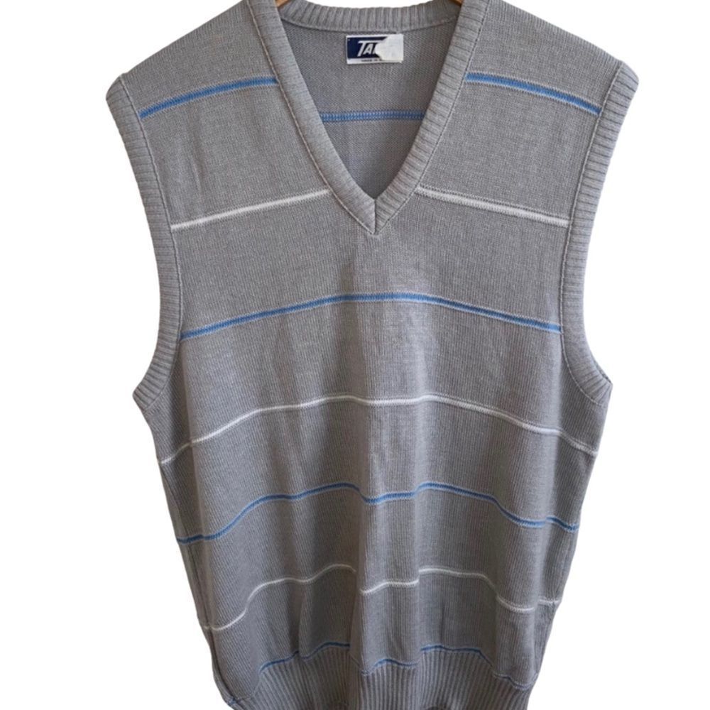 Vintage light gray striped sweater vest